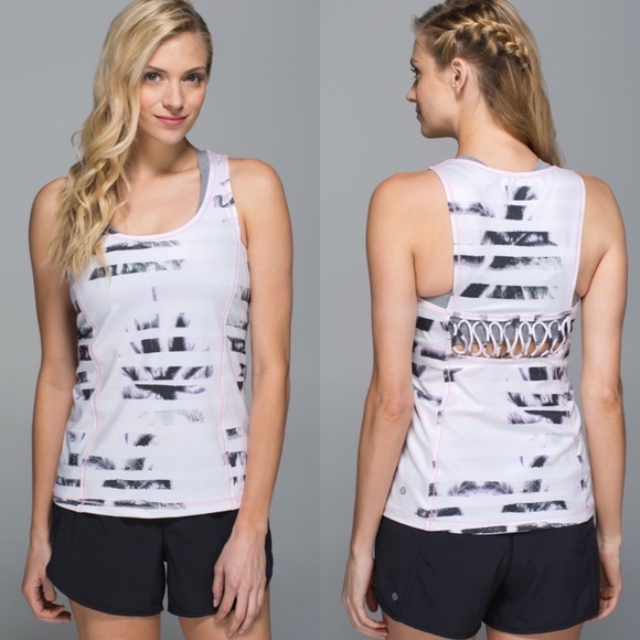 lululemon athletica Tops - Lululemon Sweaty Or Not Tank Sunset Stripe Blush Quartz Multi Pink Black 6 NEW